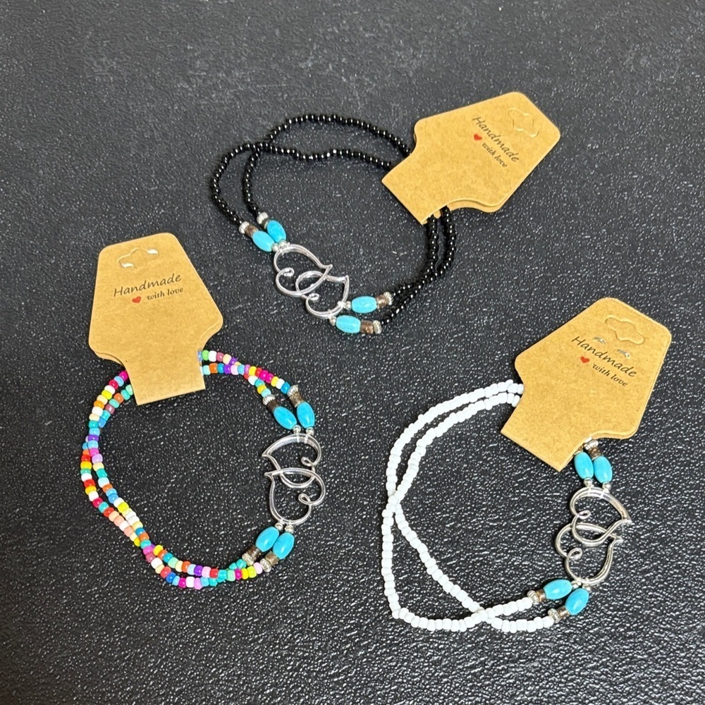 Handmade Beaded Colorful Heart Bracelets Anklet Set